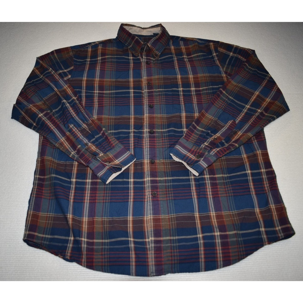 Arrow Navy/Red/Tan Plaid Longsleeve Flannel Button Down Shirt - Men's L